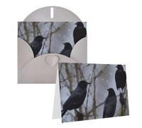 Blank Greetings Card 4'' X 6'' With Envelopes, Black Crow Birds Thank You Cards Note Cards Gray All Occasion Cards For Christmas Holidays Birthday Graduation Anniversaries