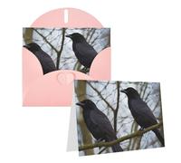 Blank Greetings Card 4'' X 6'' With Envelopes, Black Crow Birds Thank You Cards Note Cards Pink All Occasion Cards For Christmas Holidays Birthday Graduation Anniversaries