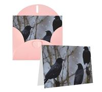 Blank Greetings Card 4'' X 6'' With Envelopes, Black Crow Birds Thank You Cards Note Cards Pink All Occasion Cards For Christmas Holidays Birthday Graduation Anniversaries