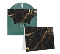 Blank Greetings Card 4'' X 6'' With Envelopes, Black Gold Marble Thank You Cards Note Cards Dark Green All Occasion Cards For Christmas Holidays Birthday Graduation Anniversaries