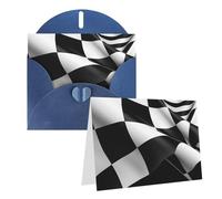 Blank Greetings Card 4'' X 6'' With Envelopes, Black White Formula Checkered Flags Pattern Thank You Cards Note Cards Blue All Occasion Cards For Christmas Holidays Birthday Graduation Anniversaries