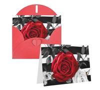 Blank Greetings Card 4'' X 6'' With Envelopes, Black White Stripes Red Rose Flowers Thank You Cards Note Cards Red All Occasion Cards For Christmas Holidays Birthday Graduation Anniversaries