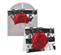 Blank Greetings Card 4'' X 6'' With Envelopes, Black White Stripes Red Rose Flowers Thank You Cards Note Cards Gray All Occasion Cards For Christmas Holidays Birthday Graduation Anniversaries