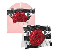 Blank Greetings Card 4'' X 6'' With Envelopes, Black White Stripes Red Rose Flowers Thank You Cards Note Cards Pink All Occasion Cards For Christmas Holidays Birthday Graduation Anniversaries