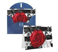 Blank Greetings Card 4'' X 6'' With Envelopes, Black White Stripes Red Rose Flowers Thank You Cards Note Cards Blue All Occasion Cards For Christmas Holidays Birthday Graduation Anniversaries