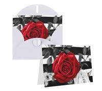 Blank Greetings Card 4'' X 6'' With Envelopes, Black White Stripes Red Rose Flowers Thank You Cards Note Cards White All Occasion Cards For Christmas Holidays Birthday Graduation Anniversaries