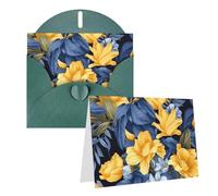 Blank Greetings Card 4'' X 6'' With Envelopes, Blue Base Yellow Floral Thank You Cards Note Cards Dark Green All Occasion Cards For Christmas Holidays Birthday Graduation Anniversaries