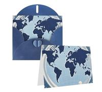 Blank Greetings Card 4'' X 6'' With Envelopes, Blue Map Of The World Thank You Cards Note Cards Blue All Occasion Cards For Christmas Holidays Birthday Graduation Anniversaries