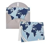 Blank Greetings Card 4'' X 6'' With Envelopes, Blue Map Of The World Thank You Cards Note Cards Gray All Occasion Cards For Christmas Holidays Birthday Graduation Anniversaries