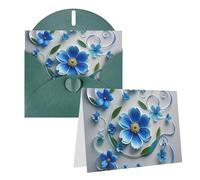 Blank Greetings Card 4'' X 6'' With Envelopes, Blue Mini Flower Swirl Thank You Cards Note Cards Dark Green All Occasion Cards For Christmas Holidays Birthday Graduation Anniversaries