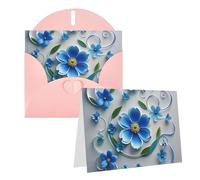 Blank Greetings Card 4'' X 6'' With Envelopes, Blue Mini Flower Swirl Thank You Cards Note Cards Pink All Occasion Cards For Christmas Holidays Birthday Graduation Anniversaries
