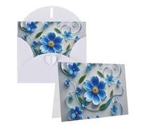 Blank Greetings Card 4'' X 6'' With Envelopes, Blue Mini Flower Swirl Thank You Cards Note Cards White All Occasion Cards For Christmas Holidays Birthday Graduation Anniversaries