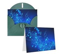 Blank Greetings Card 4'' X 6'' With Envelopes, Blue Musical Notes Thank You Cards Note Cards Dark Green All Occasion Cards For Christmas Holidays Birthday Graduation Anniversaries