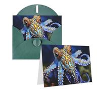 Blank Greetings Card 4'' X 6'' With Envelopes, Blue Ringed Octopus Thank You Cards Note Cards Dark Green All Occasion Cards For Christmas Holidays Birthday Graduation Anniversaries