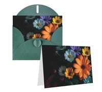 Blank Greetings Card 4'' X 6'' With Envelopes, Bright Flowers Thank You Cards Note Cards Dark Green All Occasion Cards For Christmas Holidays Birthday Graduation Anniversaries