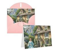Blank Greetings Card 4'' X 6'' With Envelopes, British Country Style Thank You Cards Note Cards Pink All Occasion Cards For Christmas Holidays Birthday Graduation Anniversaries