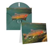 Blank Greetings Card 4'' X 6'' With Envelopes, Brook Trout Fly Fishing Thank You Cards Note Cards Dark Green All Occasion Cards For Christmas Holidays Birthday Graduation Anniversaries