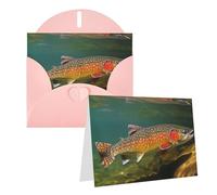Blank Greetings Card 4'' X 6'' With Envelopes, Brook Trout Fly Fishing Thank You Cards Note Cards Pink All Occasion Cards For Christmas Holidays Birthday Graduation Anniversaries