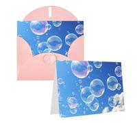 Blank Greetings Card 4'' X 6'' With Envelopes, Bubbles Blue Sky Thank You Cards Note Cards Pink All Occasion Cards For Christmas Holidays Birthday Graduation Anniversaries