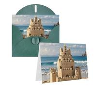 Blank Greetings Card 4'' X 6'' With Envelopes, Building A Sandcastle Thank You Cards Note Cards Dark Green All Occasion Cards For Christmas Holidays Birthday Graduation Anniversaries