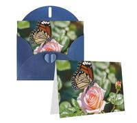 Blank Greetings Card 4'' X 6'' With Envelopes, Butterfly And Rose Thank You Cards Note Cards Blue All Occasion Cards For Christmas Holidays Birthday Graduation Anniversaries