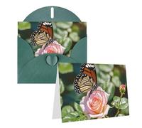 Blank Greetings Card 4'' X 6'' With Envelopes, Butterfly And Rose Thank You Cards Note Cards Dark Green All Occasion Cards For Christmas Holidays Birthday Graduation Anniversaries
