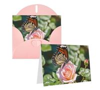 Blank Greetings Card 4'' X 6'' With Envelopes, Butterfly And Rose Thank You Cards Note Cards Pink All Occasion Cards For Christmas Holidays Birthday Graduation Anniversaries