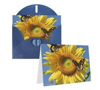 Blank Greetings Card 4'' X 6'' With Envelopes, Butterflys On The Sunflowers Thank You Cards Note Cards Blue All Occasion Cards For Christmas Holidays Birthday Graduation Anniversaries