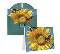 Blank Greetings Card 4'' X 6'' With Envelopes, Butterflys On The Sunflowers Thank You Cards Note Cards Dark Green All Occasion Cards For Christmas Holidays Birthday Graduation Anniversaries