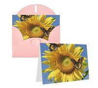 Blank Greetings Card 4'' X 6'' With Envelopes, Butterflys On The Sunflowers Thank You Cards Note Cards Pink All Occasion Cards For Christmas Holidays Birthday Graduation Anniversaries