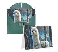 Blank Greetings Card 4'' X 6'' With Envelopes, Cartoon Alpaca Cute Animal Thank You Cards Note Cards Dark Green All Occasion Cards For Christmas Holidays Birthday Graduation Anniversaries