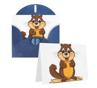 Blank Greetings Card 4'' X 6'' With Envelopes, Cartoon Animated Beaver Thank You Cards Note Cards Blue All Occasion Cards For Christmas Holidays Birthday Graduation Anniversaries