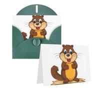 Blank Greetings Card 4'' X 6'' With Envelopes, Cartoon Animated Beaver Thank You Cards Note Cards Dark Green All Occasion Cards For Christmas Holidays Birthday Graduation Anniversaries