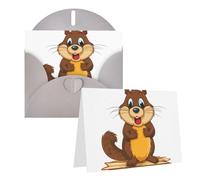 Blank Greetings Card 4'' X 6'' With Envelopes, Cartoon Animated Beaver Thank You Cards Note Cards Gray All Occasion Cards For Christmas Holidays Birthday Graduation Anniversaries