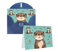 Blank Greetings Card 4'' X 6'' With Envelopes, Cartoon Cute Otter Thank You Cards Note Cards Blue All Occasion Cards For Christmas Holidays Birthday Graduation Anniversaries