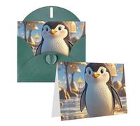 Blank Greetings Card 4'' X 6'' With Envelopes, Cartoon Cute Penguin Thank You Cards Note Cards Dark Green All Occasion Cards For Christmas Holidays Birthday Graduation Anniversaries