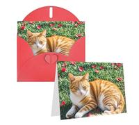 Blank Greetings Card 4'' X 6'' With Envelopes, Cat And Petals (2) Thank You Cards Note Cards Red All Occasion Cards For Christmas Holidays Birthday Graduation Anniversaries