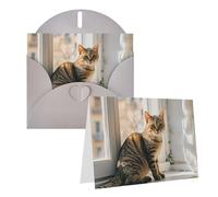 Blank Greetings Card 4'' X 6'' With Envelopes, Cat Sitting On Windowsill Thank You Cards Note Cards Gray All Occasion Cards For Christmas Holidays Birthday Graduation Anniversaries