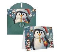 Blank Greetings Card 4'' X 6'' With Envelopes, Christmas Funny Penguin Thank You Cards Note Cards Dark Green All Occasion Cards For Christmas Holidays Birthday Graduation Anniversaries