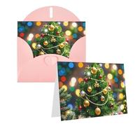 Blank Greetings Card 4'' X 6'' With Envelopes, Christmas Tree And Bells Thank You Cards Note Cards Pink All Occasion Cards For Christmas Holidays Birthday Graduation Anniversaries