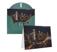 Blank Greetings Card 4'' X 6'' With Envelopes, City Seattle Thank You Cards Note Cards Dark Green All Occasion Cards For Christmas Holidays Birthday Graduation Anniversaries