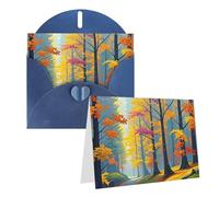 Blank Greetings Card 4'' X 6'' With Envelopes, Colorful Autumn Morning Thank You Cards Note Cards Blue All Occasion Cards For Christmas Holidays Birthday Graduation Anniversaries