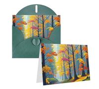 Blank Greetings Card 4'' X 6'' With Envelopes, Colorful Autumn Morning Thank You Cards Note Cards Dark Green All Occasion Cards For Christmas Holidays Birthday Graduation Anniversaries