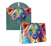 Blank Greetings Card 4'' X 6'' With Envelopes, Colorful Lion Thank You Cards Note Cards Dark Green All Occasion Cards For Christmas Holidays Birthday Graduation Anniversaries