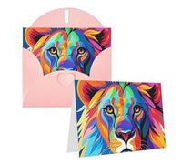 Blank Greetings Card 4'' X 6'' With Envelopes, Colorful Lion Thank You Cards Note Cards Pink All Occasion Cards For Christmas Holidays Birthday Graduation Anniversaries