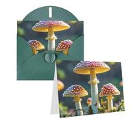 Blank Greetings Card 4'' X 6'' With Envelopes, Colorful Mushroom Image Thank You Cards Note Cards Dark Green All Occasion Cards For Christmas Holidays Birthday Graduation Anniversaries