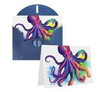 Blank Greetings Card 4'' X 6'' With Envelopes, Colorful Octopus Thank You Cards Note Cards Blue All Occasion Cards For Christmas Holidays Birthday Graduation Anniversaries