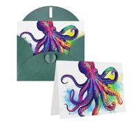Blank Greetings Card 4'' X 6'' With Envelopes, Colorful Octopus Thank You Cards Note Cards Dark Green All Occasion Cards For Christmas Holidays Birthday Graduation Anniversaries