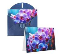 Blank Greetings Card 4'' X 6'' With Envelopes, Colorful Orchids Flower Thank You Cards Note Cards Blue All Occasion Cards For Christmas Holidays Birthday Graduation Anniversaries