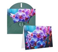 Blank Greetings Card 4'' X 6'' With Envelopes, Colorful Orchids Flower Thank You Cards Note Cards Dark Green All Occasion Cards For Christmas Holidays Birthday Graduation Anniversaries